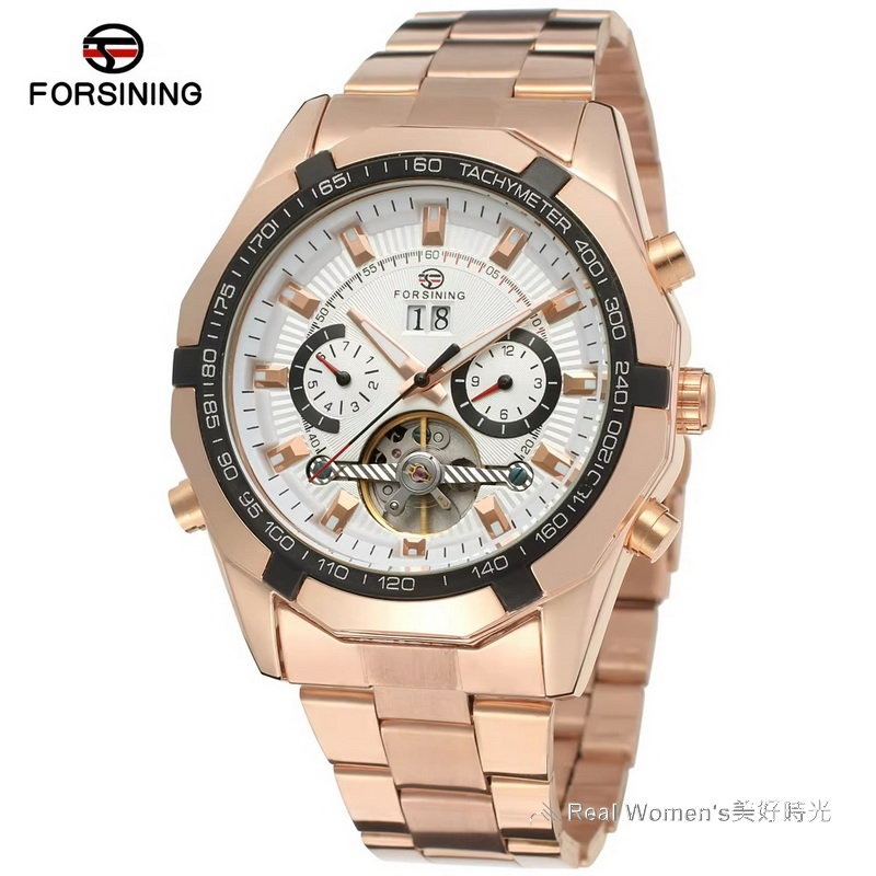 FORSINING 正品雜誌款  多功能 日期/月分/星期 自動機械錶 鏤空底蓋 紳士型男腕錶-細節圖4