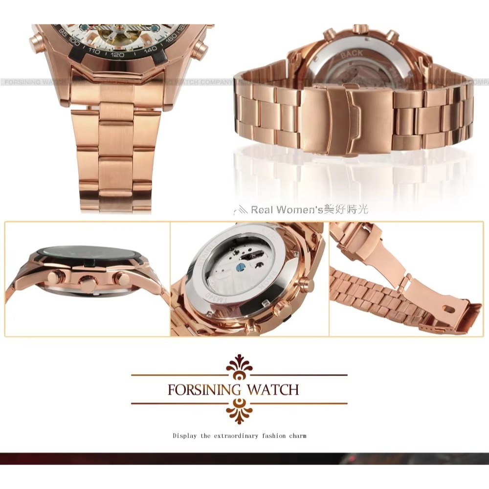 FORSINING 正品雜誌款  多功能 日期/月分/星期 自動機械錶 鏤空底蓋 紳士型男腕錶-細節圖6