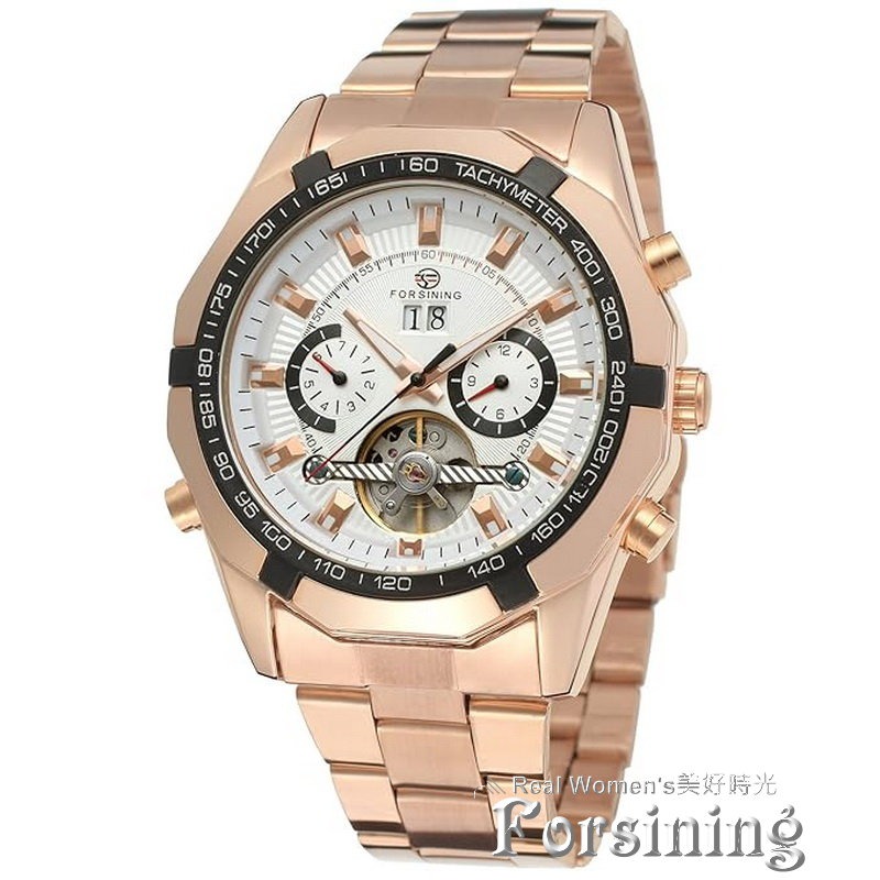 FORSINING 正品雜誌款  多功能 日期/月分/星期 自動機械錶 鏤空底蓋 紳士型男腕錶-細節圖8