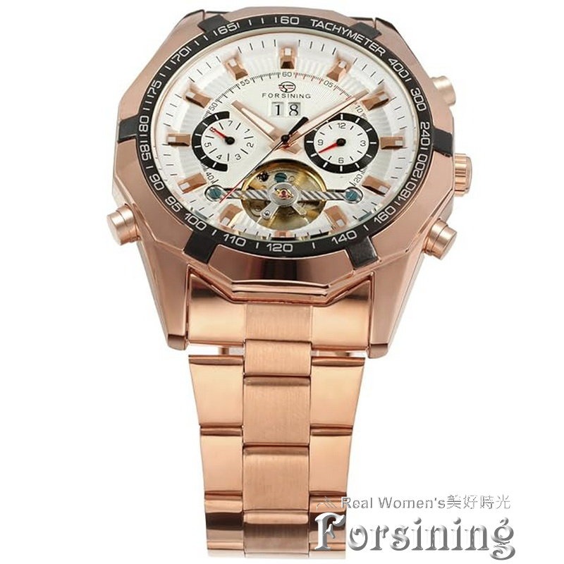 FORSINING 正品雜誌款  多功能 日期/月分/星期 自動機械錶 鏤空底蓋 紳士型男腕錶-細節圖10
