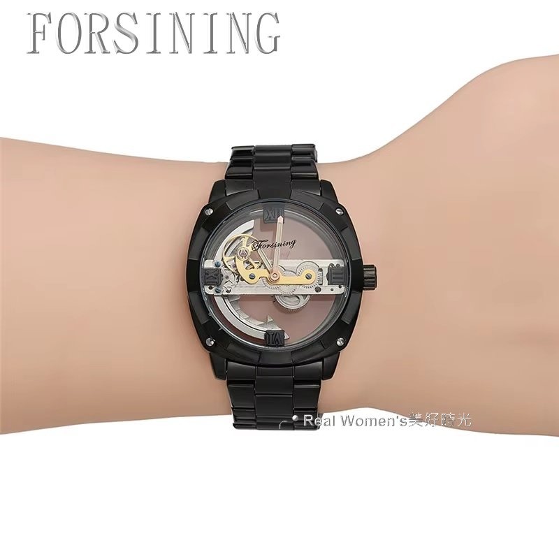 FORSINING 正品雜誌款 單橋 自動上鍊 機械錶 雙透明鏤空底蓋 雅痞紳士 型男腕錶-細節圖5