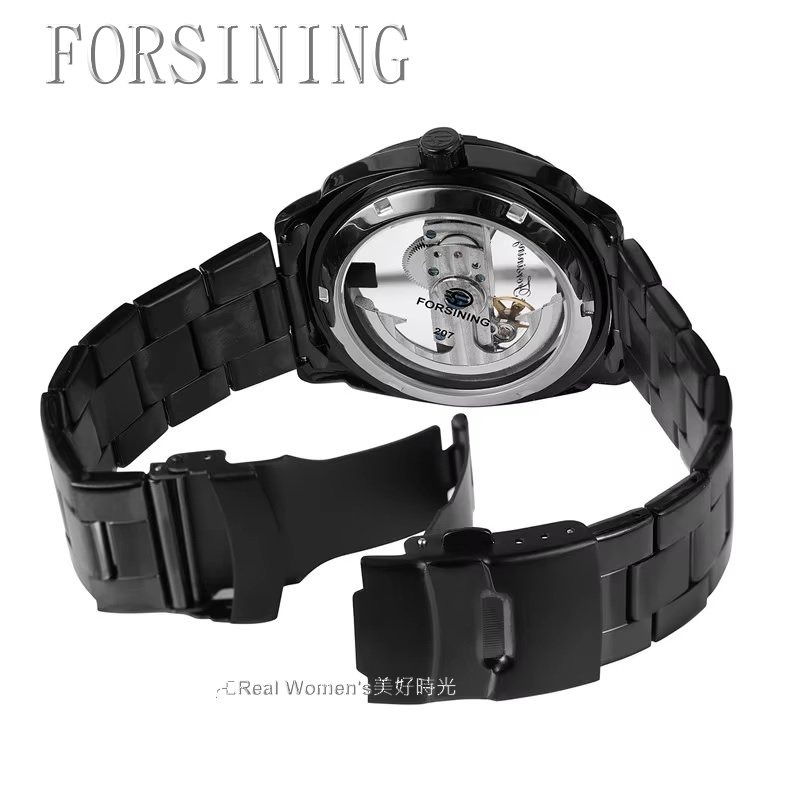 FORSINING 正品雜誌款 單橋 自動上鍊 機械錶 雙透明鏤空底蓋 雅痞紳士 型男腕錶-細節圖7