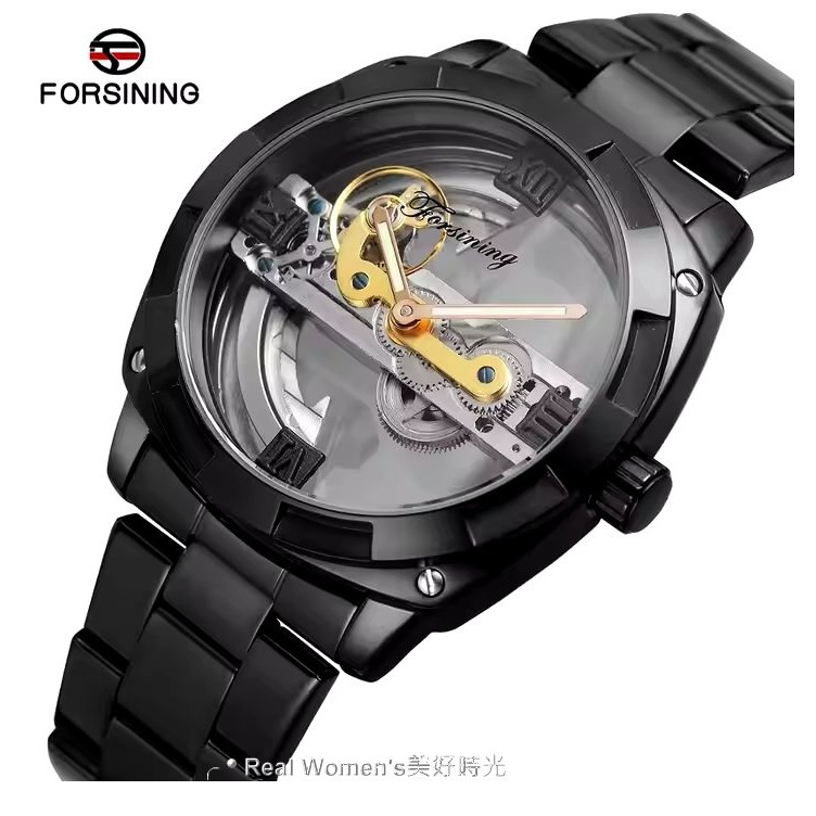 FORSINING 正品雜誌款 單橋 自動上鍊 機械錶 雙透明鏤空底蓋 雅痞紳士 型男腕錶-規格圖9