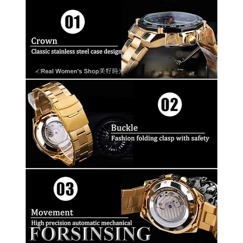 FORSINING 正品雜誌款 陀飛輪 真三眼 多功能 日期/日月相/星期 自動機械錶 鏤空底蓋 紳士型男腕錶-細節圖5