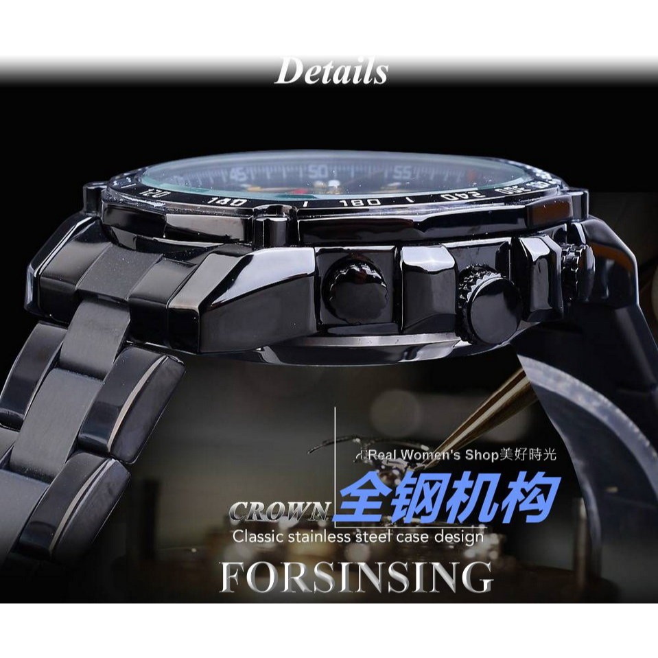 FORSINING 正品雜誌款 陀飛輪 真三眼 多功能 日期/日月相/星期 自動機械錶 鏤空底蓋 紳士型男腕錶-細節圖7
