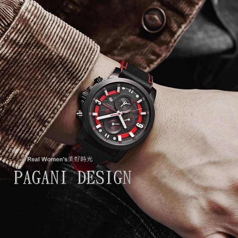 義大利 PAGANI DESIGN 帕加尼設計 賽車款 男士多功能時尚運動手錶  日期開窗 三眼 型男手錶-細節圖3