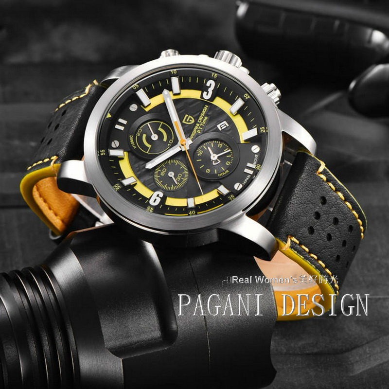 義大利 PAGANI DESIGN 帕加尼設計 賽車款 男士多功能時尚運動手錶  日期開窗 三眼 型男手錶-細節圖5