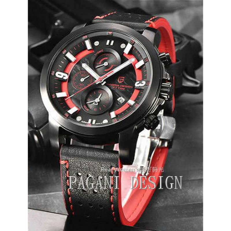 義大利 PAGANI DESIGN 帕加尼設計 賽車款 男士多功能時尚運動手錶  日期開窗 三眼 型男手錶-細節圖8