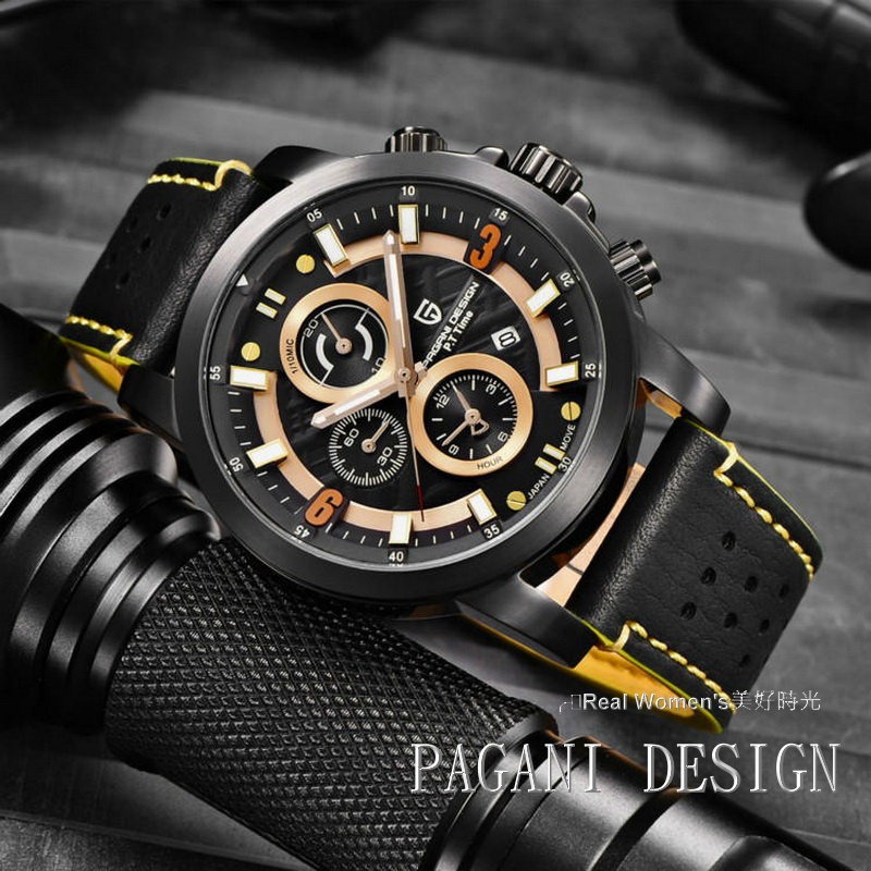 義大利 PAGANI DESIGN 帕加尼設計 賽車款 男士多功能時尚運動手錶  日期開窗 三眼 型男手錶-細節圖11