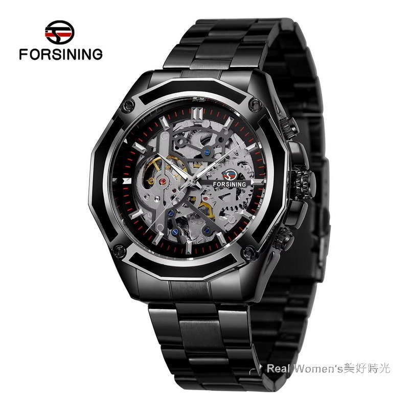 FORSINING 不鏽鋼 前後透明鏤空面盤 12邊形錶框 自動上鏈 型男新貴 機械錶 男錶-細節圖11