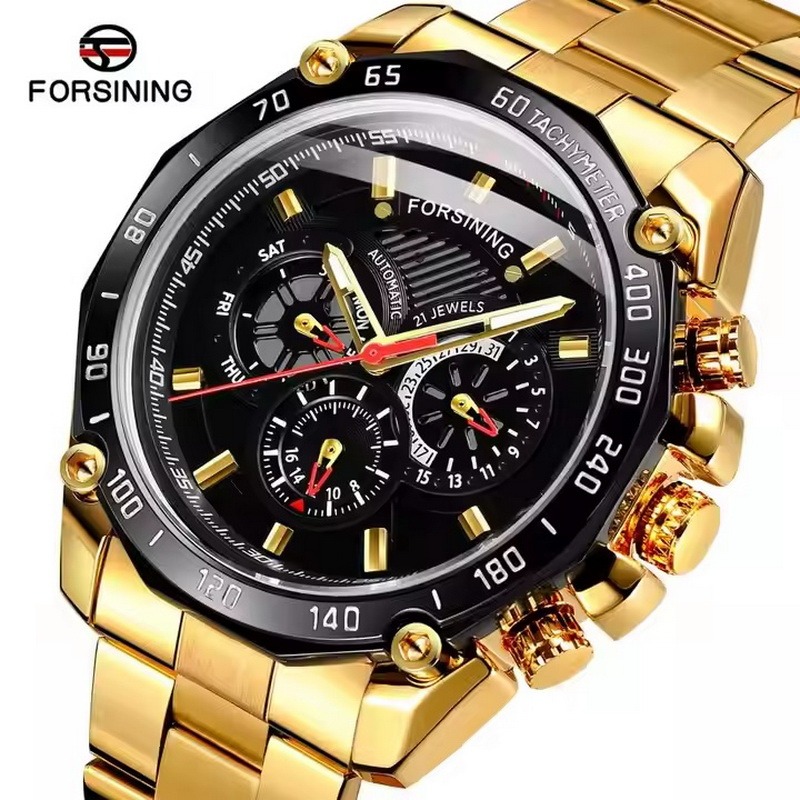 FORSINING 12邊形賽車款 機械錶 雜誌款 不鏽鋼 日期/星期/12HR 顯示  型男新貴穿搭 自動上鏈 機械男-規格圖11