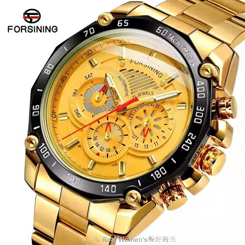 FORSINING 12邊形賽車款 機械錶 雜誌款 不鏽鋼 日期/星期/12HR 顯示  型男新貴穿搭 自動上鏈 機械男-規格圖11