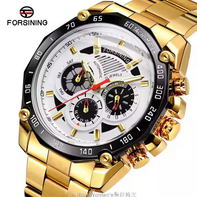 FORSINING 12邊形賽車款 機械錶 雜誌款 不鏽鋼 日期/星期/12HR 顯示  型男新貴穿搭 自動上鏈 機械男-規格圖11