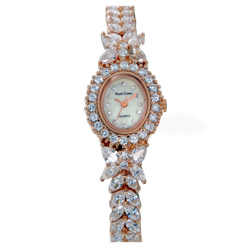 Royal Crown 皇匠 風華絕代施華洛世奇晶鑽鑲嵌 高貴名媛氣質 淑女錶 手鍊錶(珍珠母貝面盤.蝴蝶爪鑲)-細節圖3