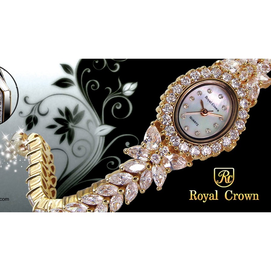 Royal Crown 皇匠 風華絕代施華洛世奇晶鑽鑲嵌 高貴名媛氣質 淑女錶 手鍊錶(珍珠母貝面盤.蝴蝶爪鑲)-細節圖4