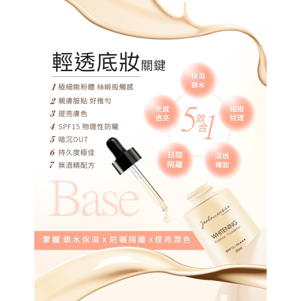 Jealousness 婕洛妮絲 羽絲柔亮粉底精華 SPF15 (30ml) F04柔皙膚-細節圖6