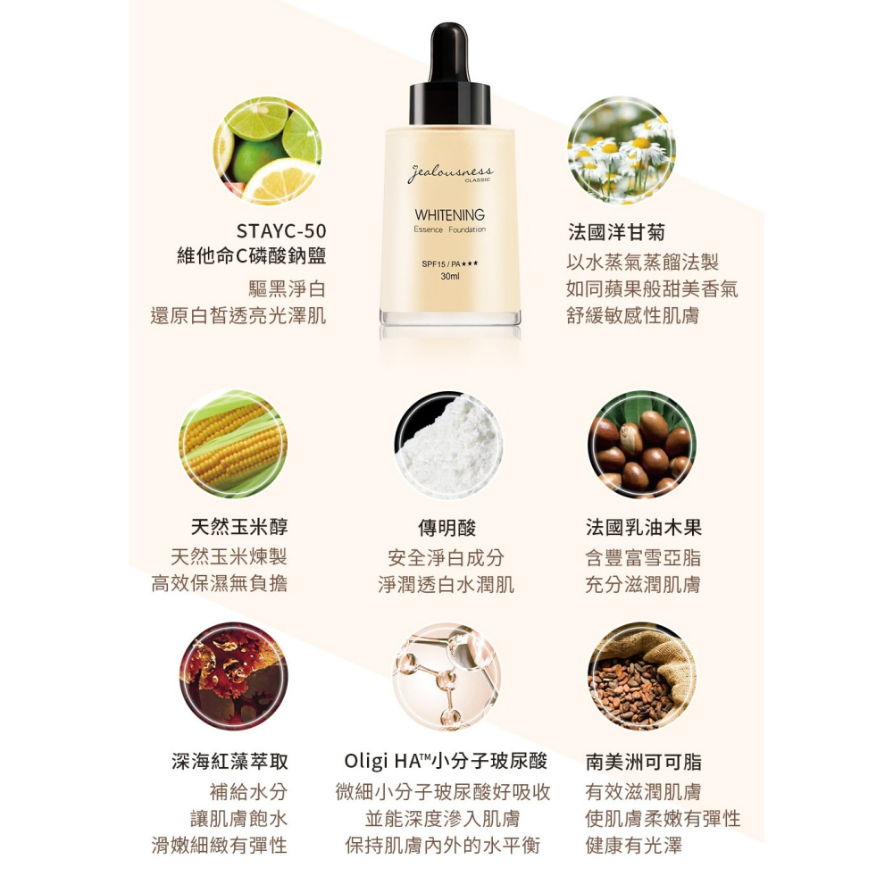 Jealousness 婕洛妮絲 羽絲柔亮粉底精華 SPF15 (30ml) F04柔皙膚-細節圖7