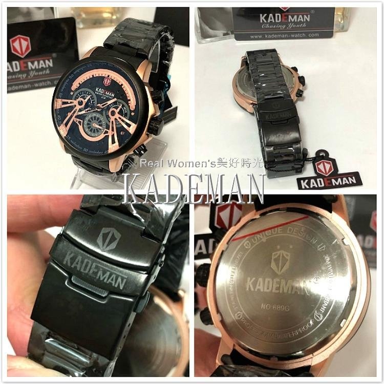 KADEMAN 多功能計時腕錶 真三眼 星期.日期 防水 商務.運動.服飾搭配 型男紳士手錶 男錶-細節圖5