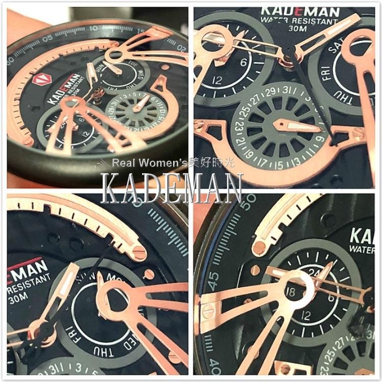KADEMAN 多功能計時腕錶 真三眼 星期.日期 防水 商務.運動.服飾搭配 型男紳士手錶 男錶-細節圖6