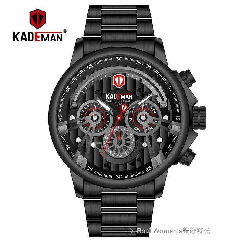 KADEMAN 多功能計時腕錶 真三眼 星期.日期 防水 商務.運動.服飾搭配 型男紳士手錶 男錶-規格圖7