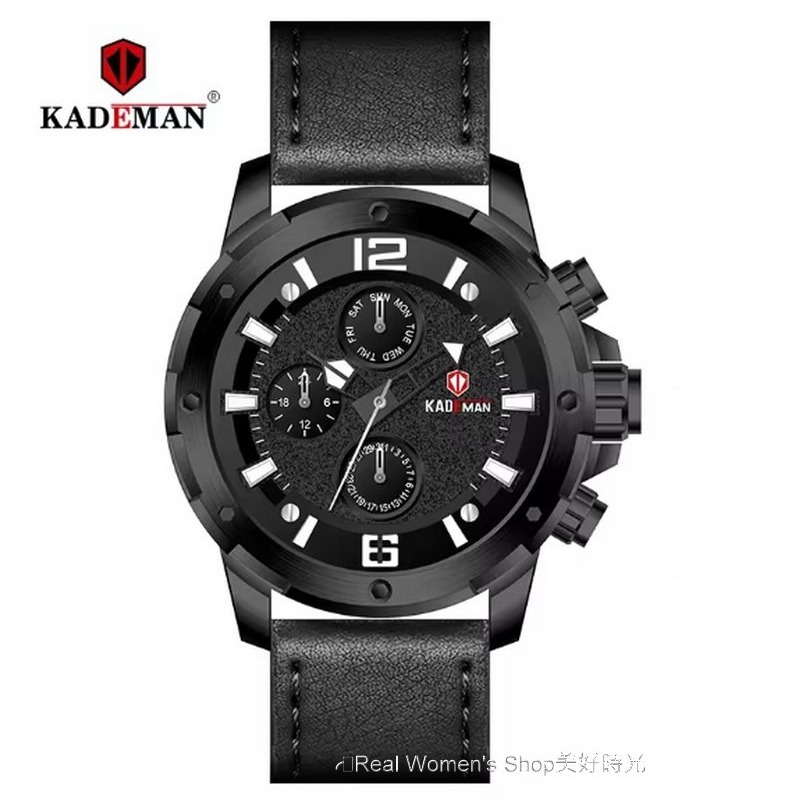 KADEMAN 多功能計時 菁英腕錶 三眼日期.星期.24HR時區 防水 商務.運動.休閒百搭 型男品味 男手錶 男錶-細節圖9