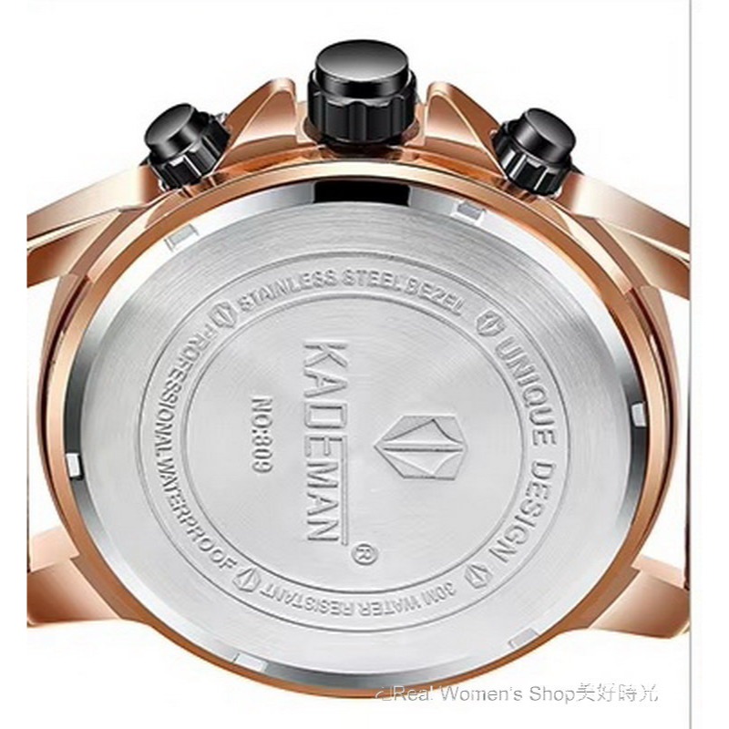 KADEMAN 多功能計時 菁英腕錶 三眼日期.星期.24HR時區 防水 商務.運動.休閒百搭 型男品味 男手錶 男錶-細節圖11