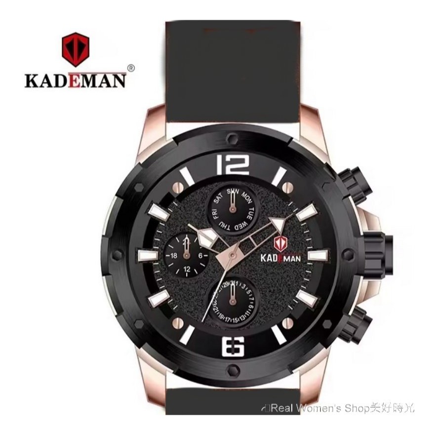 KADEMAN 多功能計時 菁英腕錶 三眼日期.星期.24HR時區 防水 商務.運動.休閒百搭 型男品味 男手錶 男錶-規格圖11