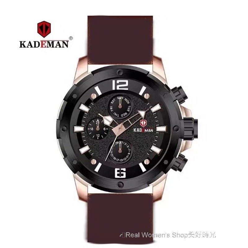 KADEMAN 多功能計時 菁英腕錶 三眼日期.星期.24HR時區 防水 商務.運動.休閒百搭 型男品味 男手錶 男錶-規格圖11