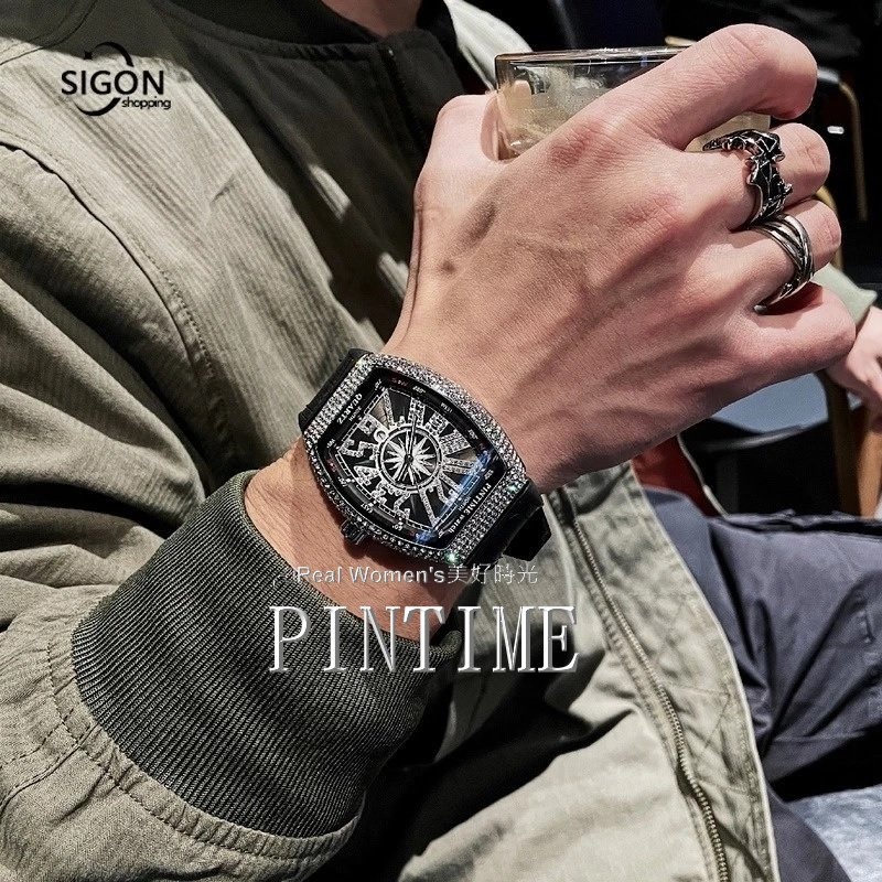 PINTIME 耀眼星芒 晶鑽錶 法蘭克穆勒酒桶型 玫瑰金大錶盤 中性錶 男錶 女錶 男女對錶-細節圖4