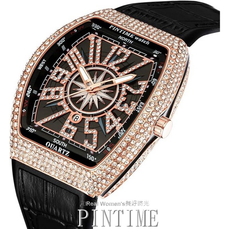 PINTIME 耀眼星芒 晶鑽錶 法蘭克穆勒酒桶型 玫瑰金大錶盤 中性錶 男錶 女錶 男女對錶-細節圖7