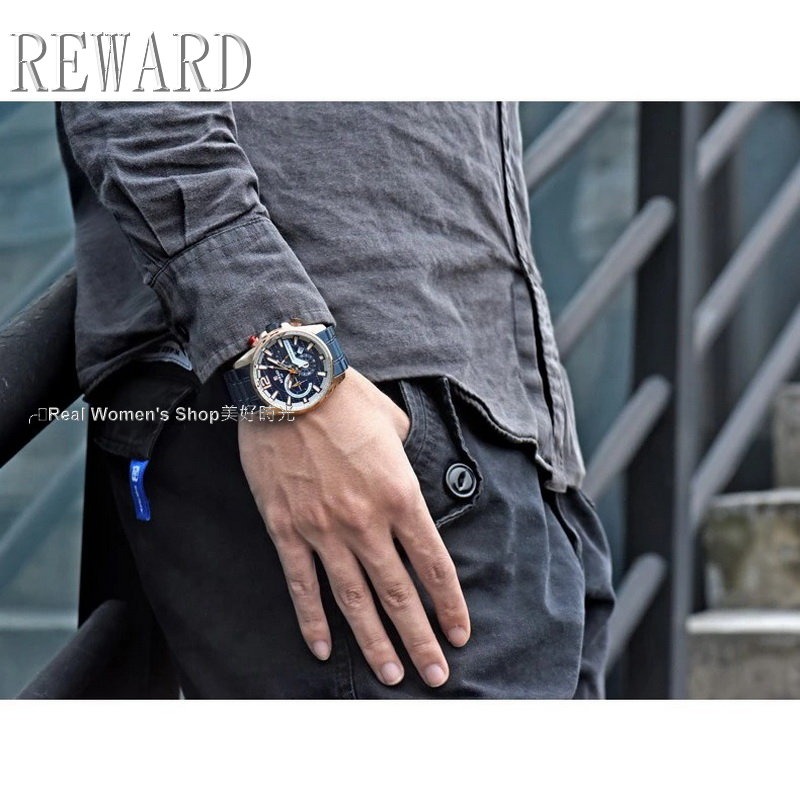 REWARD 三眼計時 日期 24HR時區 跑秒功能 運動休閒商務 時尚新貴 型男錶-細節圖9