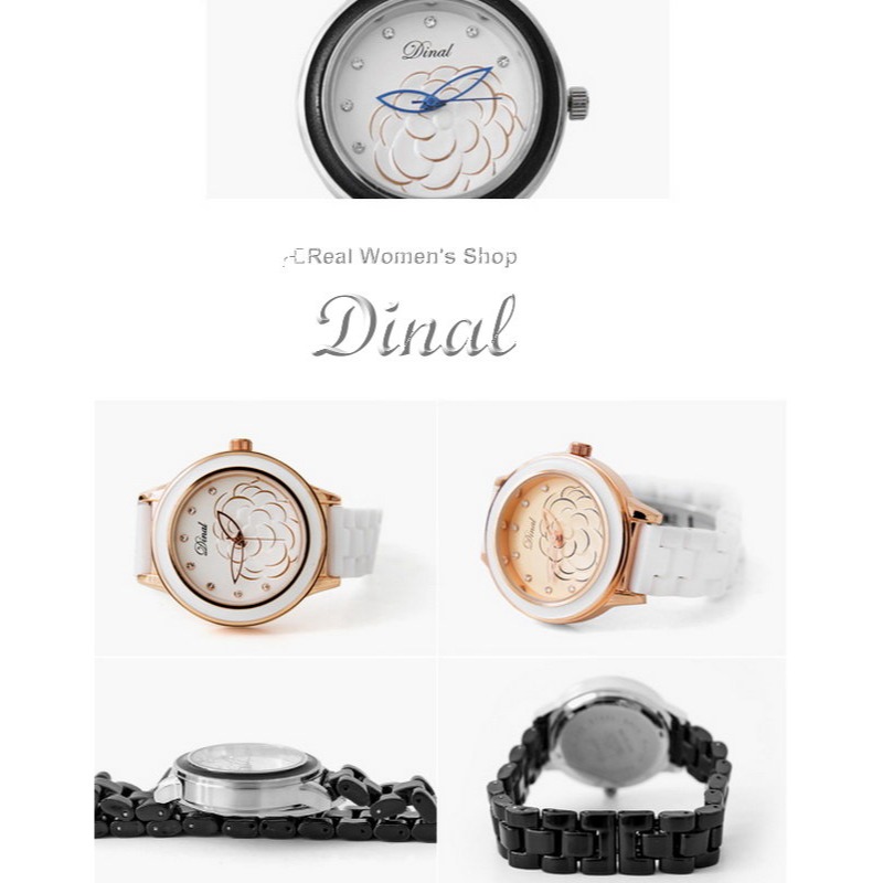DINAL 山茶花 陶瓷錶 小香風時尚優雅 氣質女錶 男錶 男女對錶-細節圖6