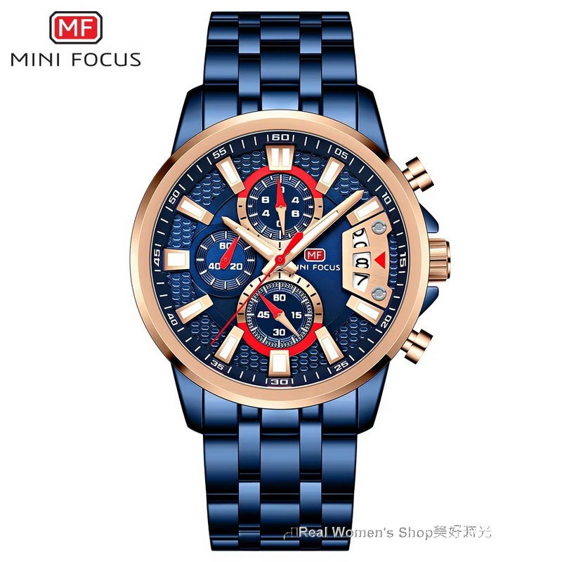 MINI FOCUS 三眼六針機械風 日期.夜光.防水. 多功能計時 型男運動商務休閒百搭 男錶(2色可選)-規格圖11