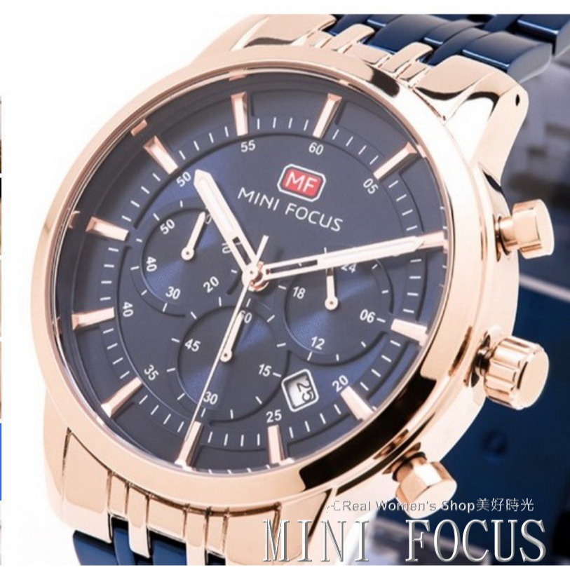 MINI FOCUS  三眼可動 日期顯示 多功能計時  不鏽鋼帶 魅惑型男錶 時尚百搭-細節圖9