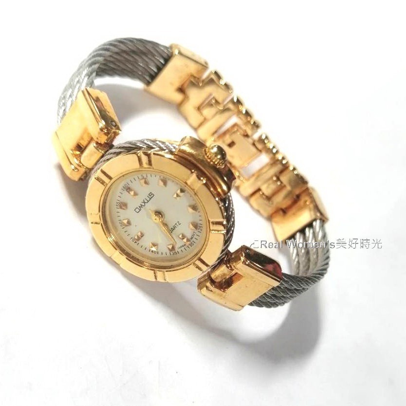 OMXUS 名媛淑女錶(夏利豪款型羅馬鋼索鍊帶) 金銀相間 銀刻 數字 多款可選 時尚百搭 女錶-細節圖3