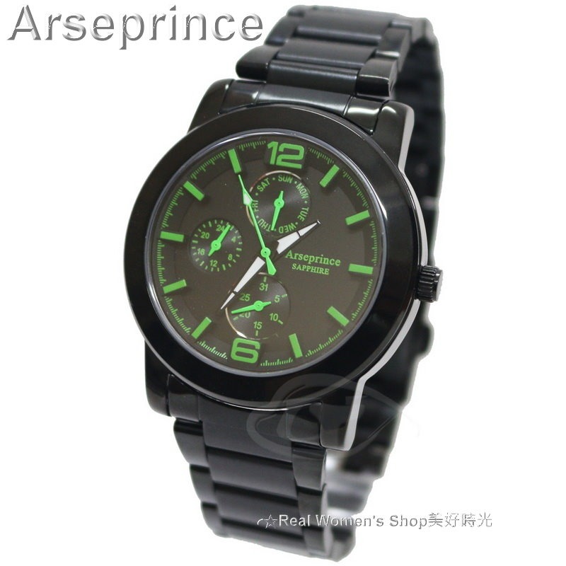 Arseprince 亞瑟王子 藍寶石水晶鏡面 夜行迷幻精密三眼中性錶 男錶.女錶皆適用 雙色可選-細節圖2