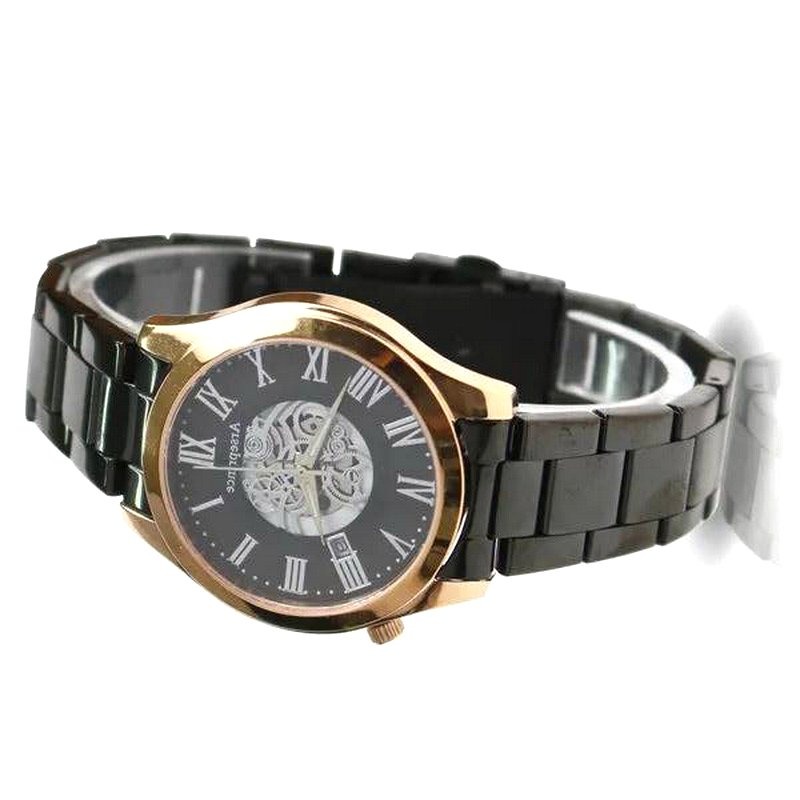 Arseprince 亞瑟王子 機械鏤空面盤 玫瑰金黑 藍寶石水晶鏡面 日期顯示  中性錶 男錶.女錶皆適用-細節圖3