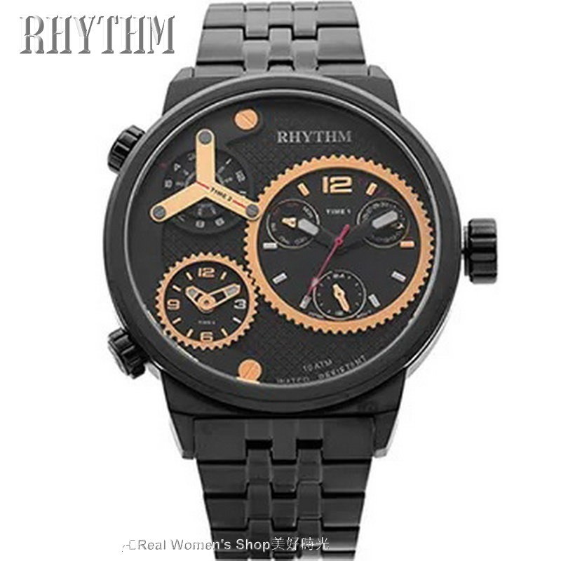 日本精品 RHYTHM 麗聲 三地時區多功能錶 日期/星期顯示 商務休閒多用途 時尚潮男錶-細節圖2