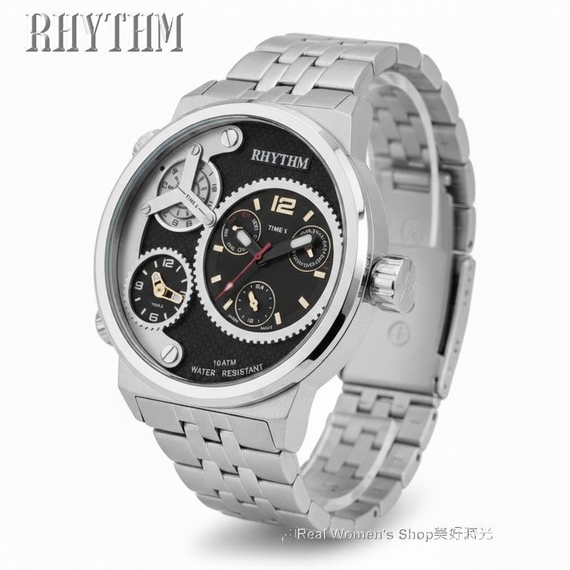 日本精品 RHYTHM 麗聲 三地時區多功能錶 日期/星期顯示 商務休閒多用途 時尚潮男錶-細節圖3