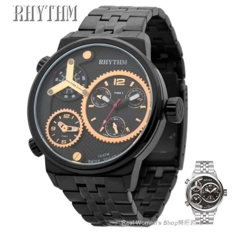 日本精品 RHYTHM 麗聲 三地時區多功能錶 日期/星期顯示 商務休閒多用途 時尚潮男錶-細節圖9
