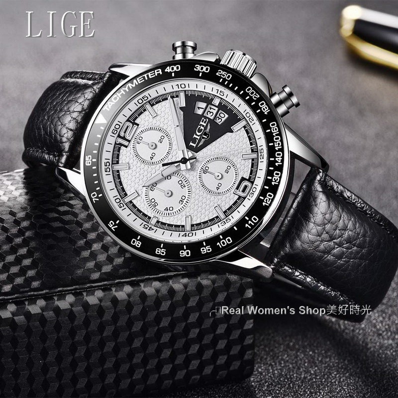 LIGE 魅力三眼 多功能計時  日期顯示  夜光指針 商務休閒時尚穿搭 時尚新貴 型男錶-細節圖2