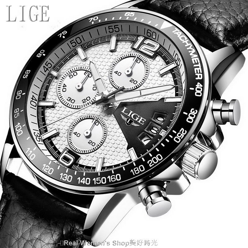 LIGE 魅力三眼 多功能計時  日期顯示  夜光指針 商務休閒時尚穿搭 時尚新貴 型男錶-細節圖3