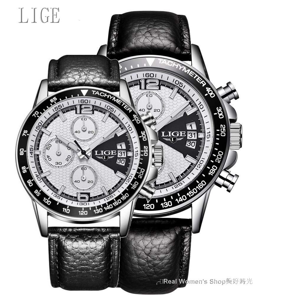 LIGE 魅力三眼 多功能計時  日期顯示  夜光指針 商務休閒時尚穿搭 時尚新貴 型男錶-細節圖7