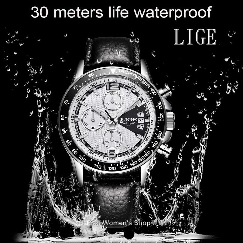 LIGE 魅力三眼 多功能計時  日期顯示  夜光指針 商務休閒時尚穿搭 時尚新貴 型男錶-細節圖8