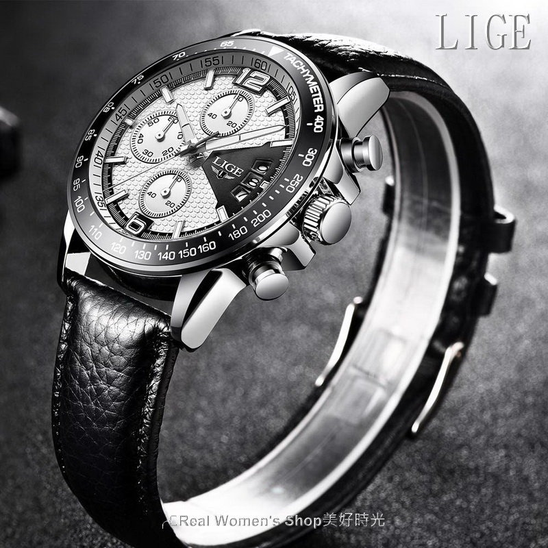 LIGE 魅力三眼 多功能計時  日期顯示  夜光指針 商務休閒時尚穿搭 時尚新貴 型男錶-細節圖9