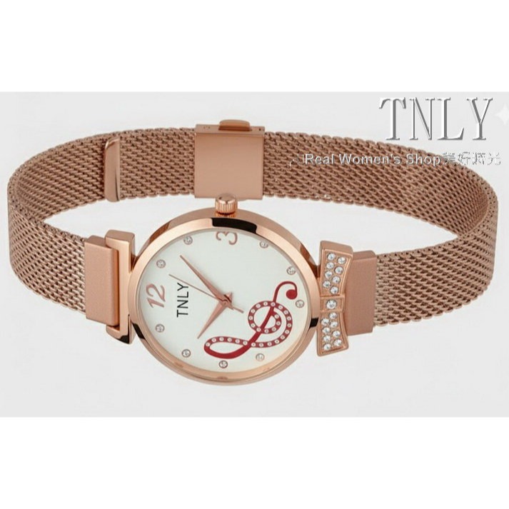 TNLY 義式風情浪漫音符錶  晶鑽鑲嵌 網狀編織手錶鍊帶 時尚名媛 淑女錶-細節圖5