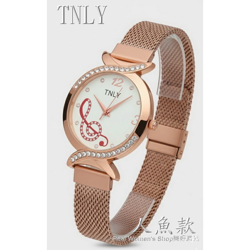 TNLY 義式風情浪漫音符錶  晶鑽鑲嵌 網狀編織手錶鍊帶 時尚名媛 淑女錶-細節圖8