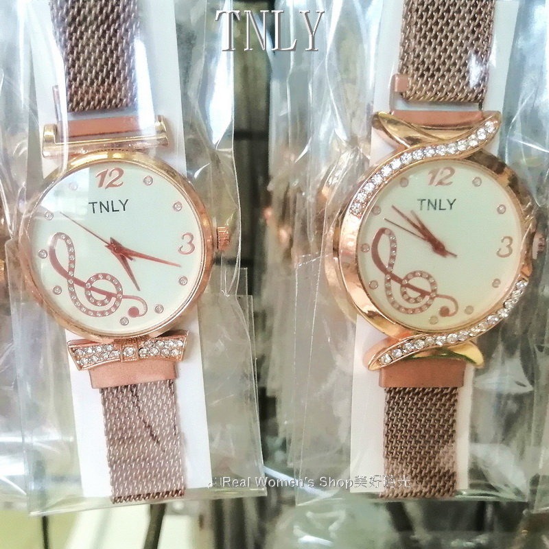 TNLY 義式風情浪漫音符錶  晶鑽鑲嵌 網狀編織手錶鍊帶 時尚名媛 淑女錶-細節圖9