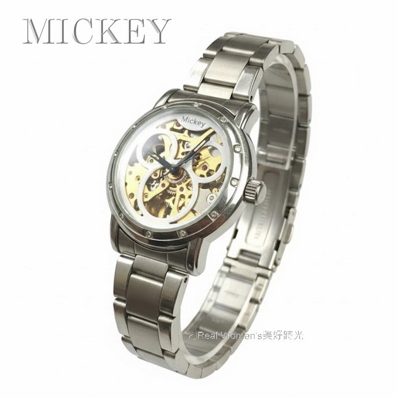 MICKEY 迪士尼 米奇 米老鼠 機械錶 透明鏤空面盤 永不用電池 男錶 女錶 手上鍊機械錶-細節圖5