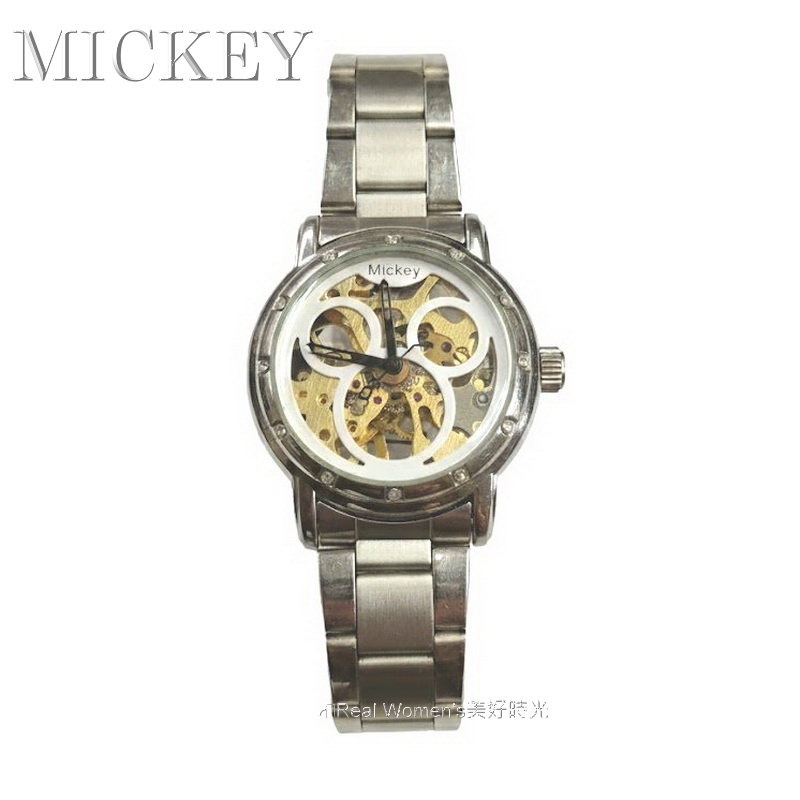 MICKEY 迪士尼 米奇 米老鼠 機械錶 透明鏤空面盤 永不用電池 男錶 女錶 手上鍊機械錶-細節圖6
